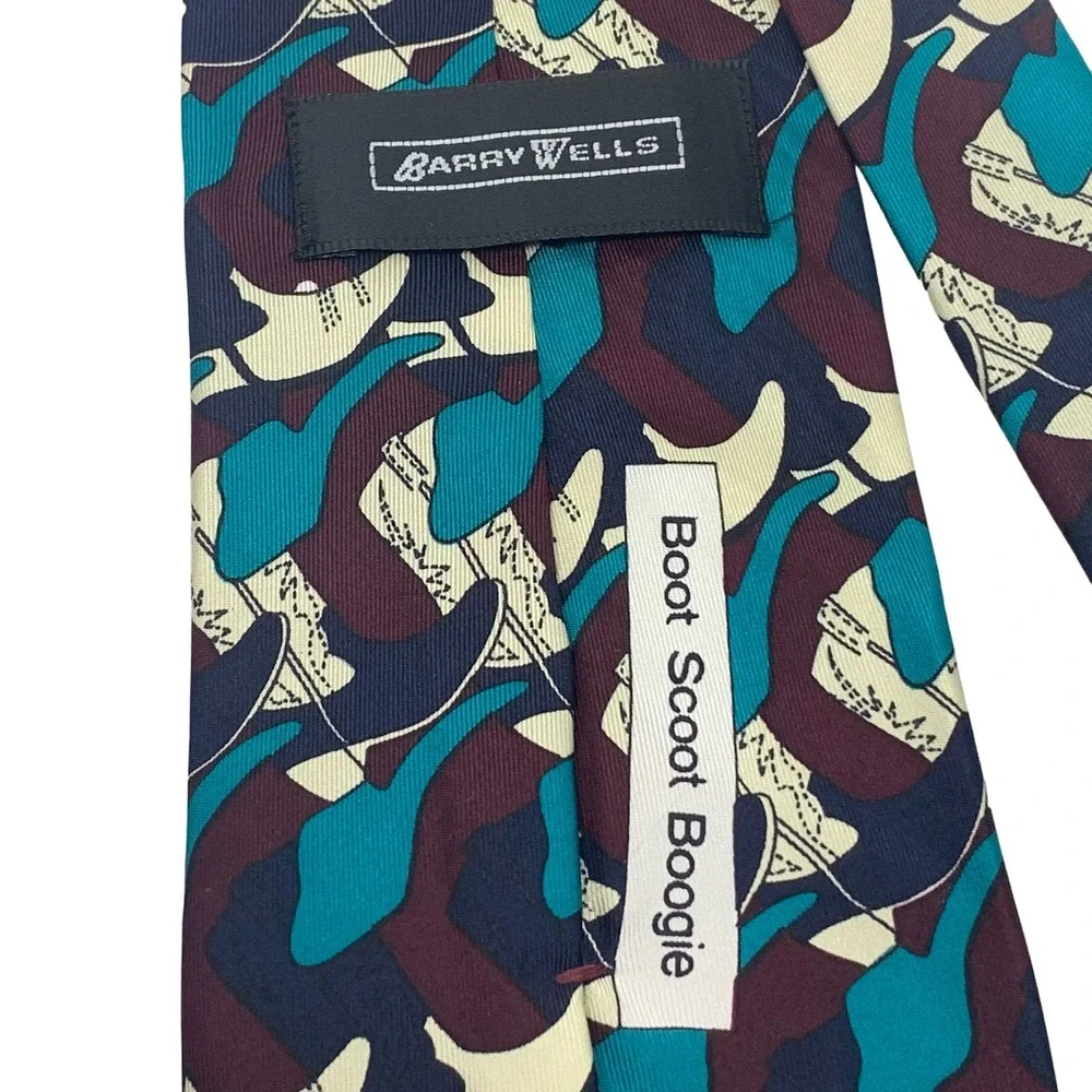 Barry Wells Boot Scoot Boogie‎ Men's Silk Tie Necktie Green Brown Cream Western